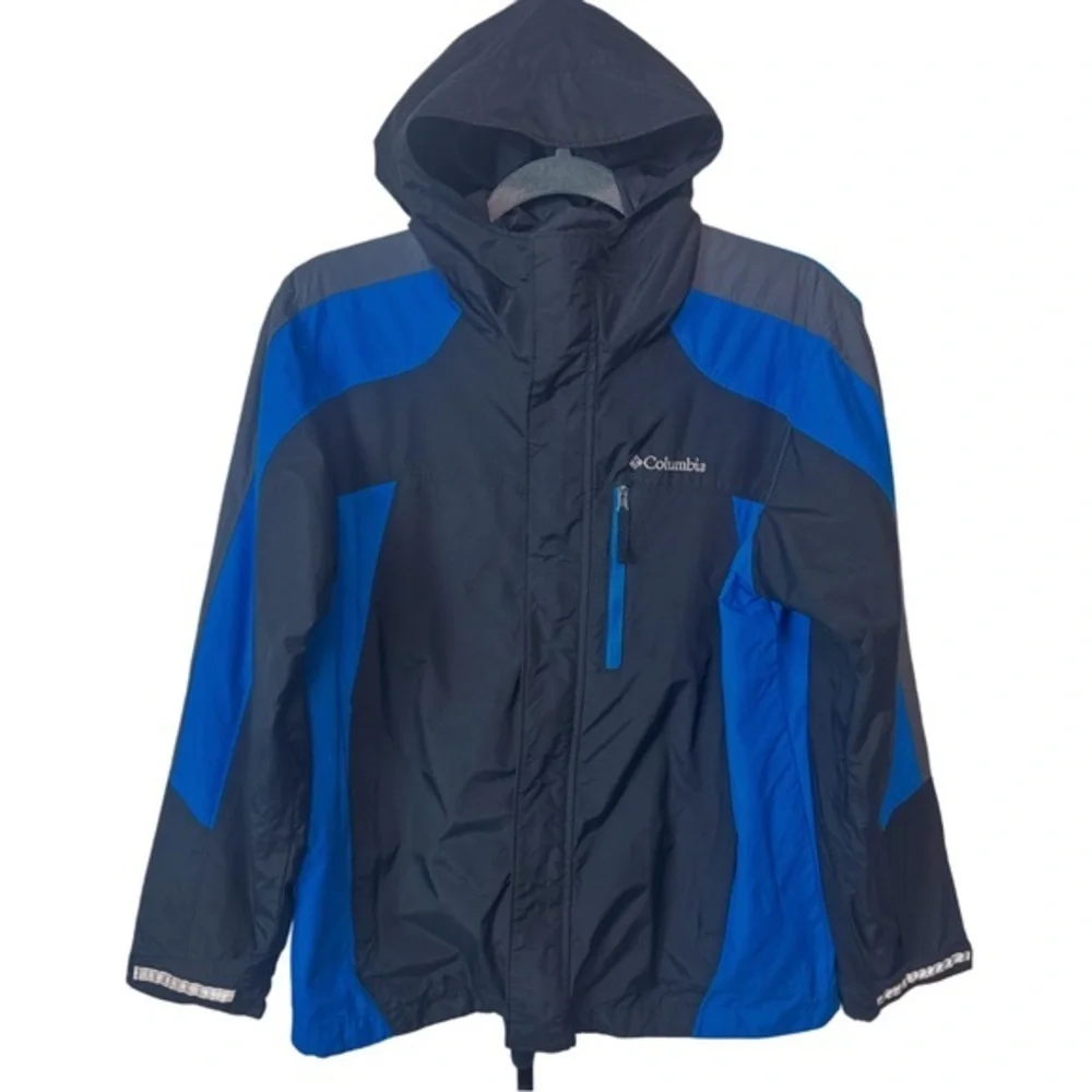 Columbia Interchange Hooded Rain Jacket Colorblock Blue Boys Size L 14/16